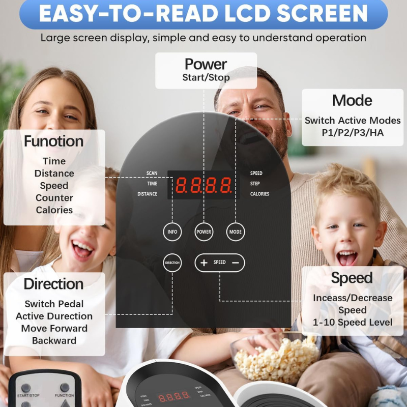 Easy-to-read LCD screen tracking speed, time, and calories burned for real-time results.